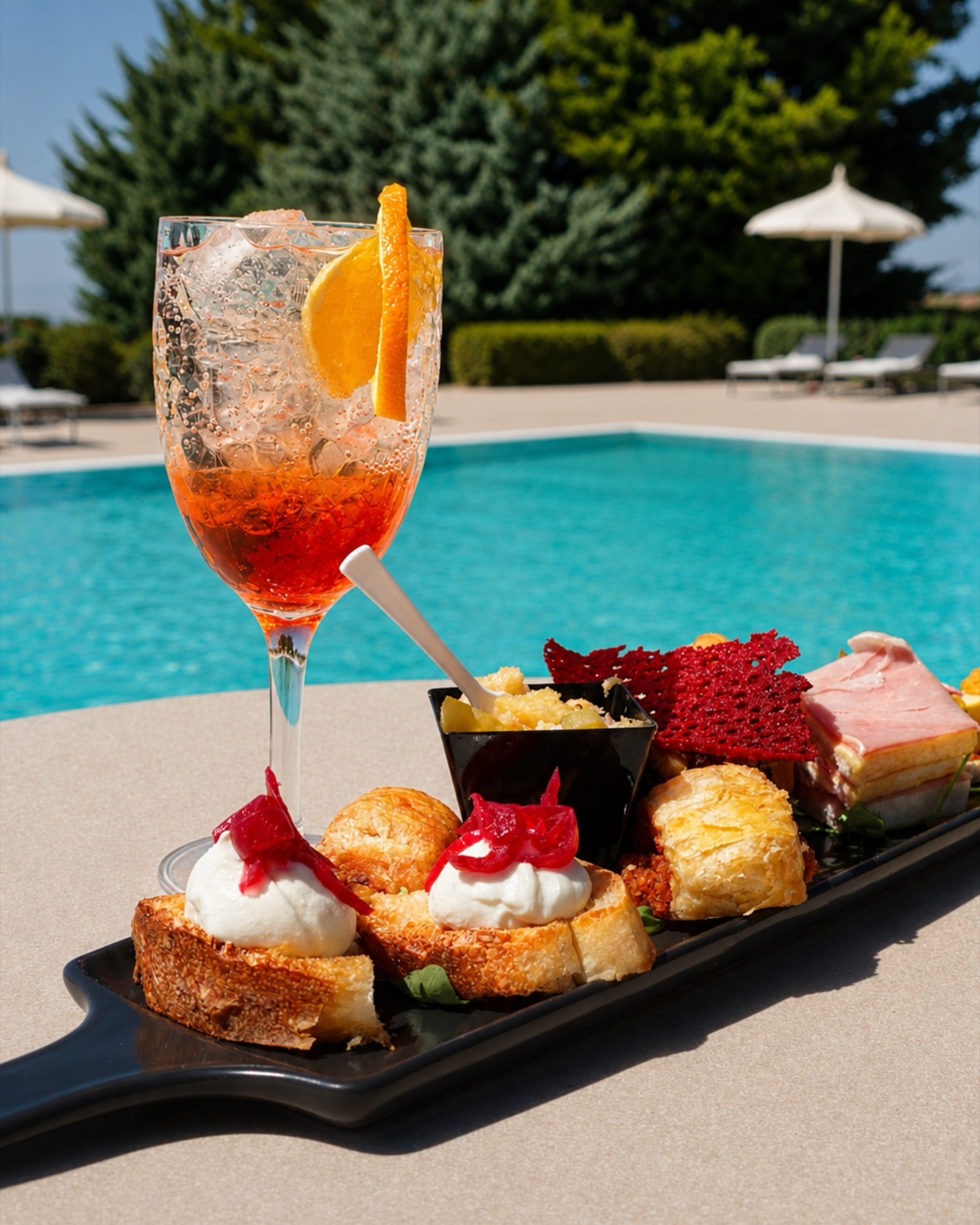 Aperitivo con vista sulla piscina